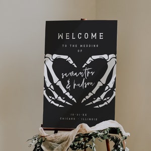 Skull Wedding Welcome Sign Template, Gothic Wedding Welcome Sign, Halloween Wedding Welcome Poster Printable, Til Death Wedding DIY, 69