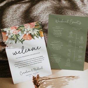Citrus Wedding Timeline Template, Orange Wedding Timeline, Event Timeline, Wedding Itinerary, Weekend Schedule Printable, Welcome Bag, 18