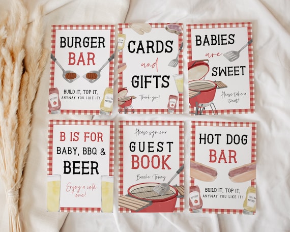 Baby Shower Sign Bundle, BBQ Baby Shower, Baby Q Baby Shower, 5x7, 8x10, BBQ Sign, Couples Shower Cook Out, Editable, Template, 85