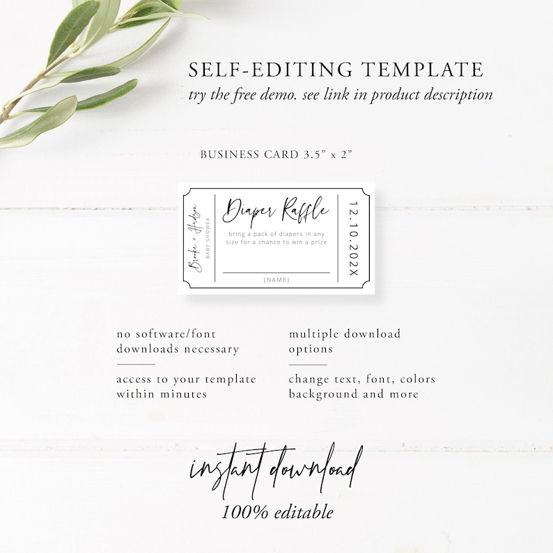Diaper Raffle Ticket, Baby Shower Raffle, Baby Shower Door Prize Ticket , Baby Shower Invitation Insert, Ticket Template, Minimalist, 003 image 5