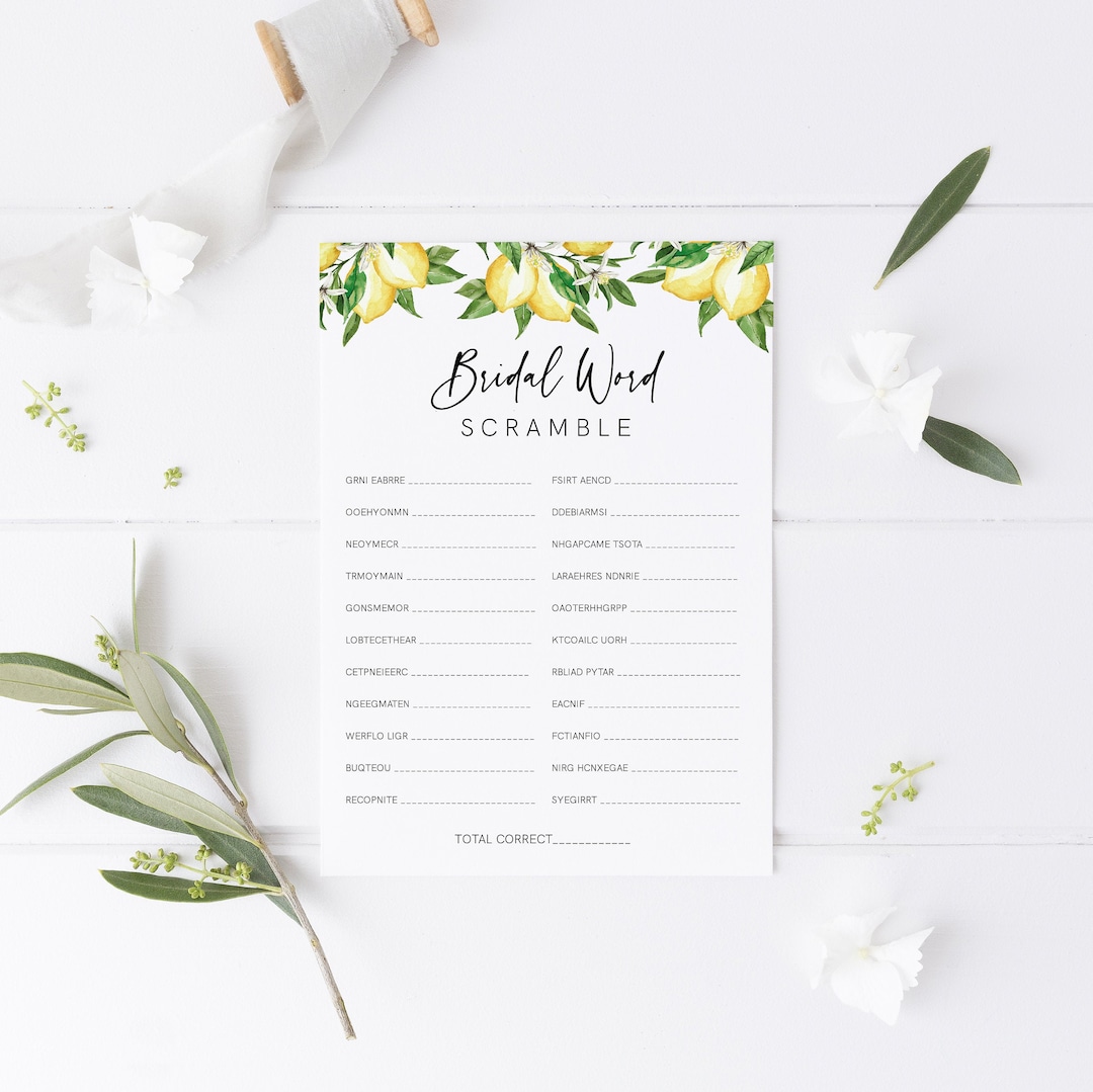 Word Scramble Bridal Shower Game Template, Summer Bridal Shower Puzzle ...