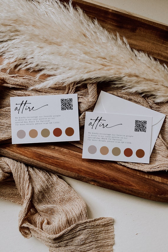 Wedding Attire Card Template, Wedding Color Palette Card, QR Code Color Palette Card, Guest Dress Code Request Insert, Modern Wedding, 89