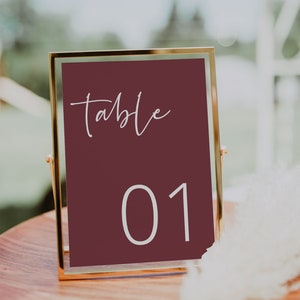 Boho Table Number Card Template, Burgundy Wedding, Wedding Table Number, Editable, INSTANT DOWNLOAD, Templett, DIY, 43 image 2