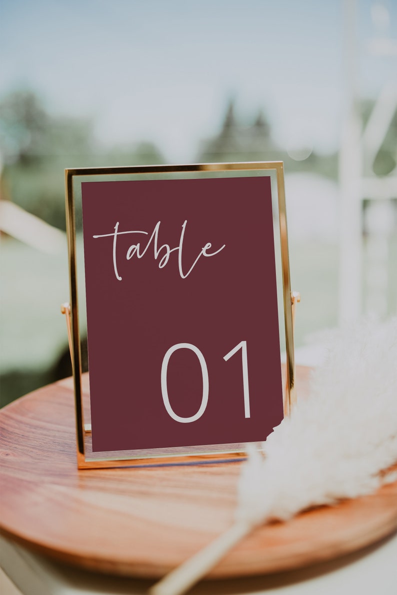 Boho Table Number Card Template, Burgundy Wedding, Wedding Table Number, Editable, INSTANT DOWNLOAD, Templett, DIY, 43 image 2