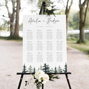 Pine Sitzplan Poster, Waldland, Berg, druckbare Hochzeit Sitzplan, sofortiger Download, bearbeitbare Vorlage, Templett, 005