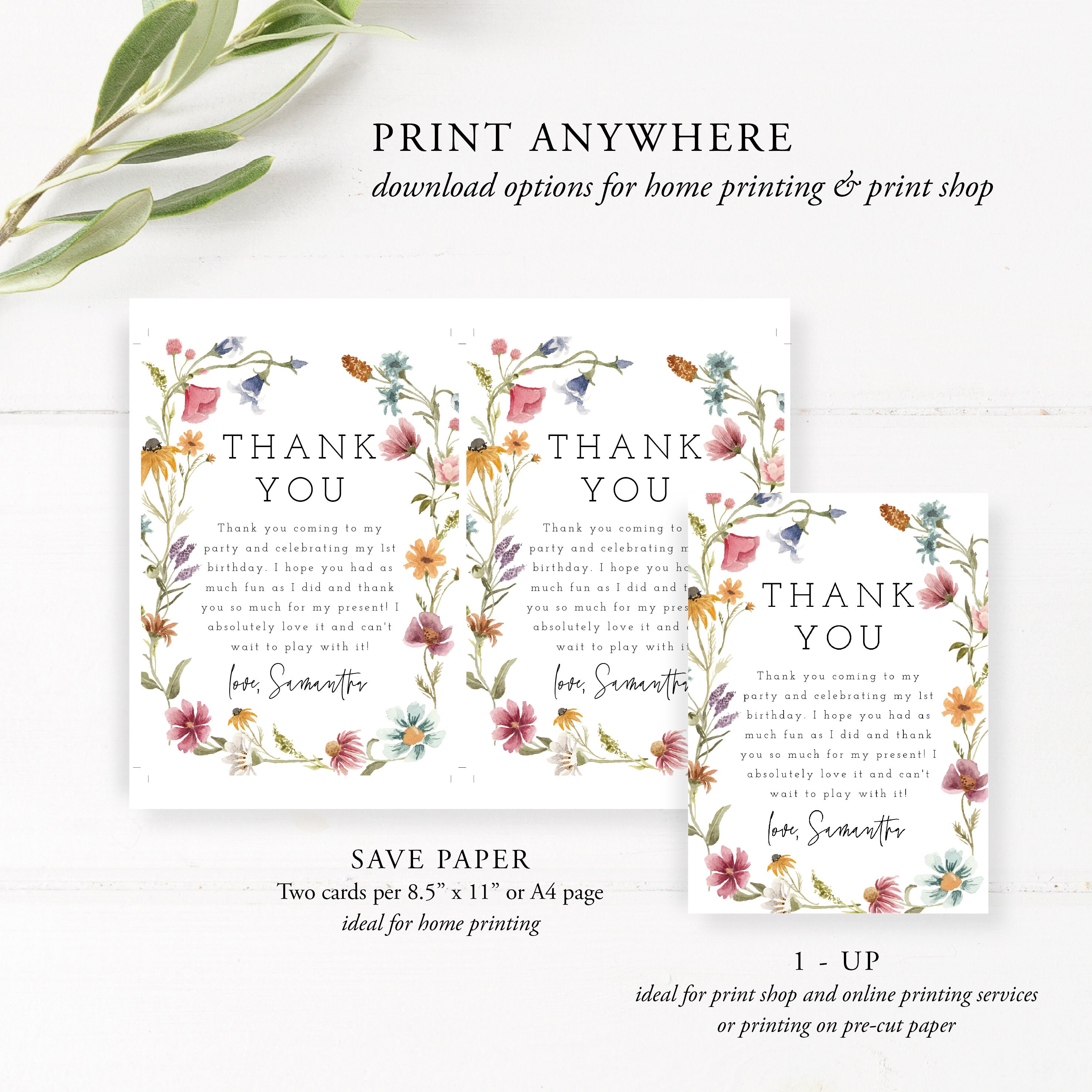 Wildflower Thank You Card Template Photo Thank You Editable - Etsy Canada