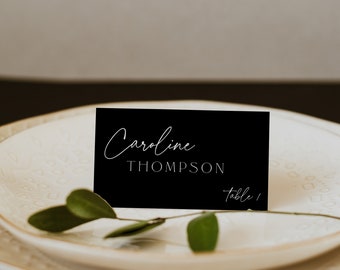 Black Minimalist Wedding Place Card Template, Printable Place Cards, Modern Wedding Template, Calligraphy, DOWNLOAD, Editable, Templett , 89