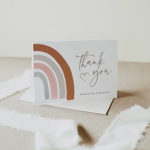 Regenbogen Dankeskarte, Vorlage, gefaltete Dankeschön-Karte, Babyparty-Dankeskarte, Boho, Boho, Download, bearbeitbarer Text, Templett