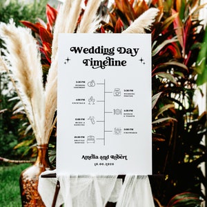 Retro Wedding Timeline Template, Printable Timeline with Wedding Day Icons, Groovy Wedding, Celestial, Instant Download, 100% Editable, 72