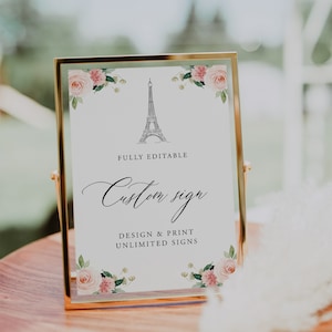 Paris Custom Sign Template, Paris Bridal Shower, Table Sign, Create Any Sign, Bridal Sign, Eiffel Tower, INSTANT DOWNLOAD, Templett, 23
