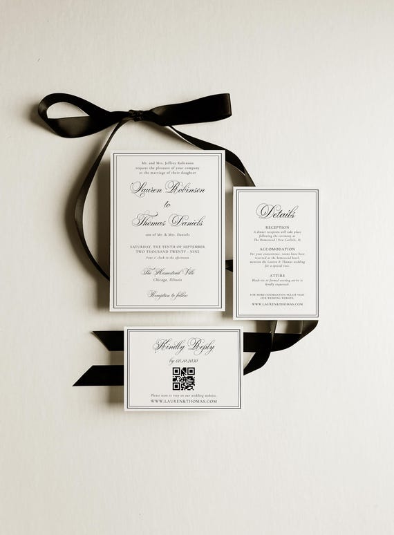 Elegant Wedding Invitation Suite, Editable Canva Template, QR RSVP, Colors are fully editable, 149