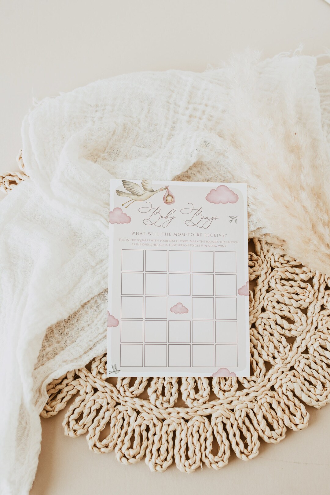 Baby Bingo Game, Baby Shower Game Printable, Stork Baby Shower, Stork ...