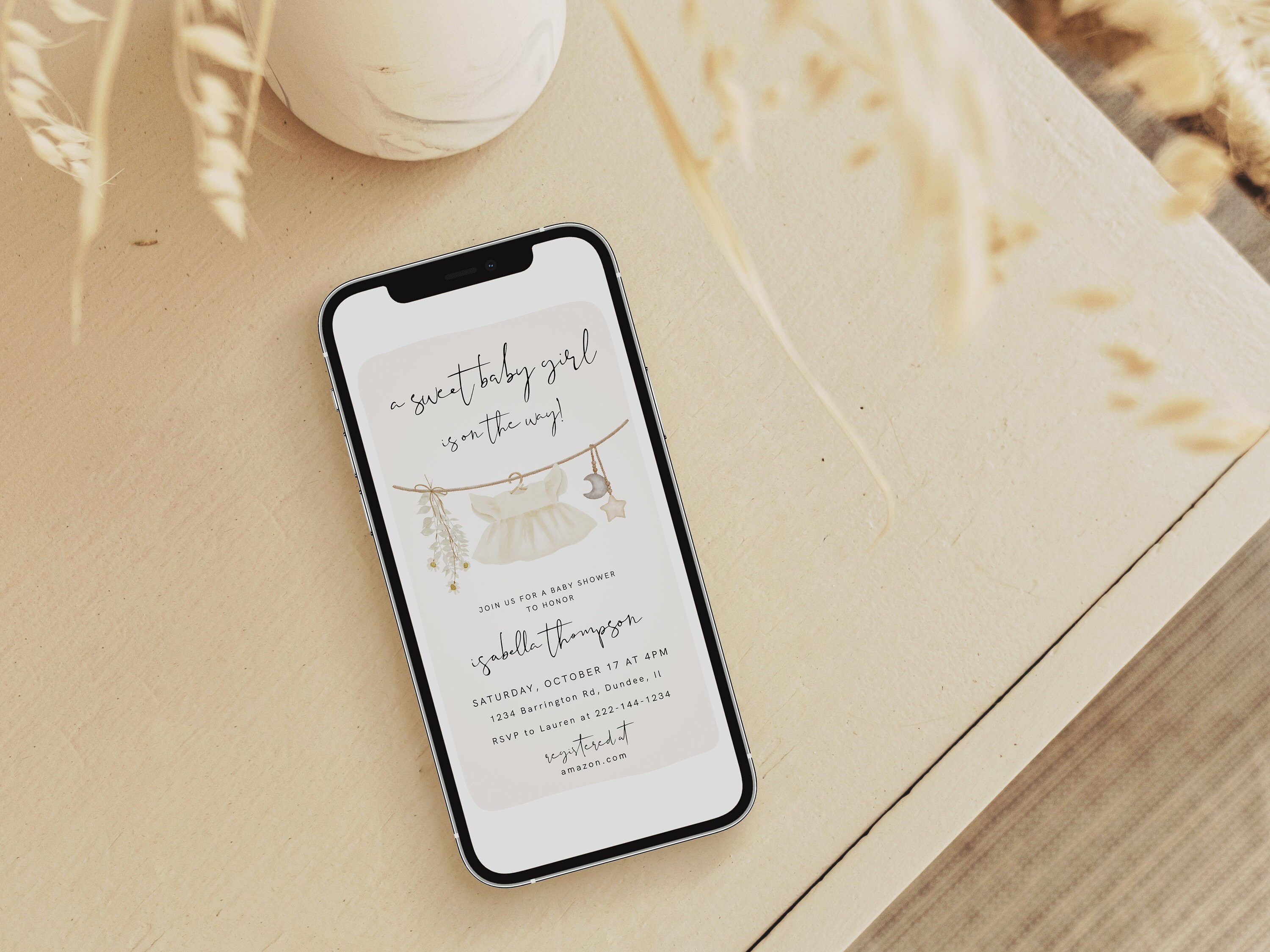 Girl Baby Shower Text Message Invitation Template, Electronic, Girl ...