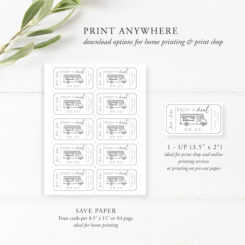 Modern Wedding Food Truck Ticket Template, Minimal Wedding Drink Voucher, Food Truck Tickets, Wedding Meal Tokens Party Cards, 003 image 6