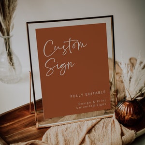 Modern Wedding Sign Template, Custom Sign, Boho Wedding Signage, Terra-cotta, Rust, Printable Signs, Editable Sign, Templett, 43