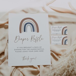 Regenbogen-Babyparty-Windel-Verlosungszeichen und Raffle-Karten, Windel-Verlosungsset, Boho, Boho-Baby-Dusche-Set, bearbeitbar, Vorlage