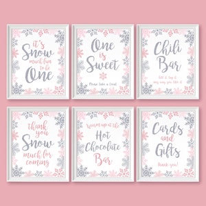 Conjunto de placas Winter ONEderland, placa de festa Winter Wonderland, placa de primeiro aniversário rosa e prata, arquivos PDF para impressão, DOWNLOAD INSTANTÂNEO, 65