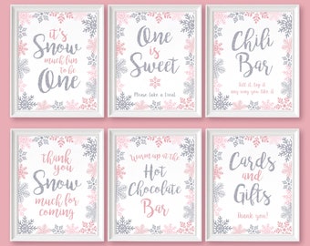 Winter ONEderland Signs Set, Winter Wonderland Party Sign, Pink & Silver First Birthday Sign Pink, Printable PDF Files, INSTANT DOWNLOAD, 65