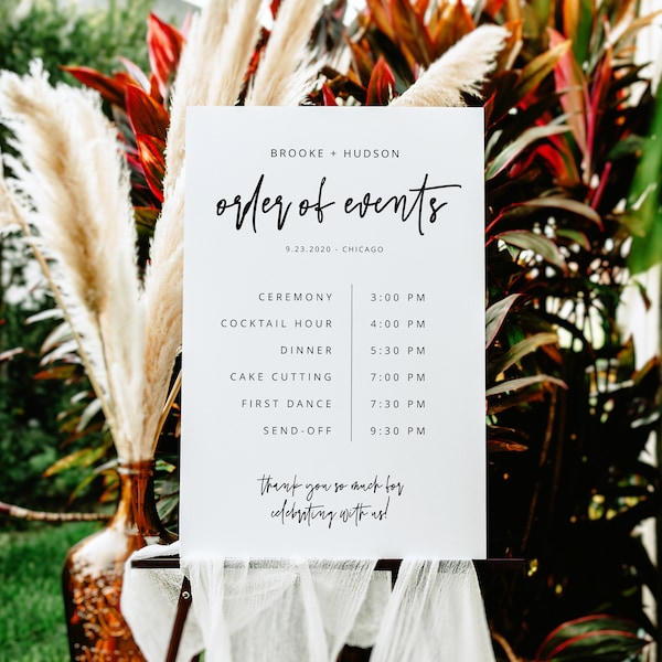 Wedding Order of Events Timeline Sign Template, Minimal Order of Events Wedding Timeline Sign, Printable Timeline, DIY Wedding Sign, 41