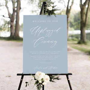 Unplugged Ceremony Sign Template, Unplugged Ceremony Sign Printable Download, Dusty Blue Wedding Unplugged Sign, Blue Wedding, Editable, 06