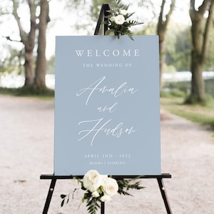 Dusty Blue Willkommensschild, Dusty Blue Hochzeit, Druckbare Hochzeit Willkommen, Brautdusche Zeichen, bearbeitbare Vorlage, Sofort Download, 06