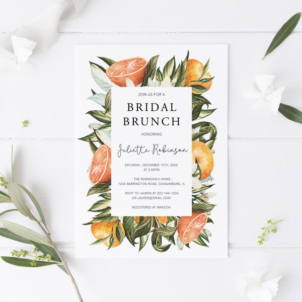 Citrus Bridal Shower Brunch Invitation , Bridal Shower Invitation, Download, Summer Bridal Brunch Invite, Orange, Mandarin, Template, 18