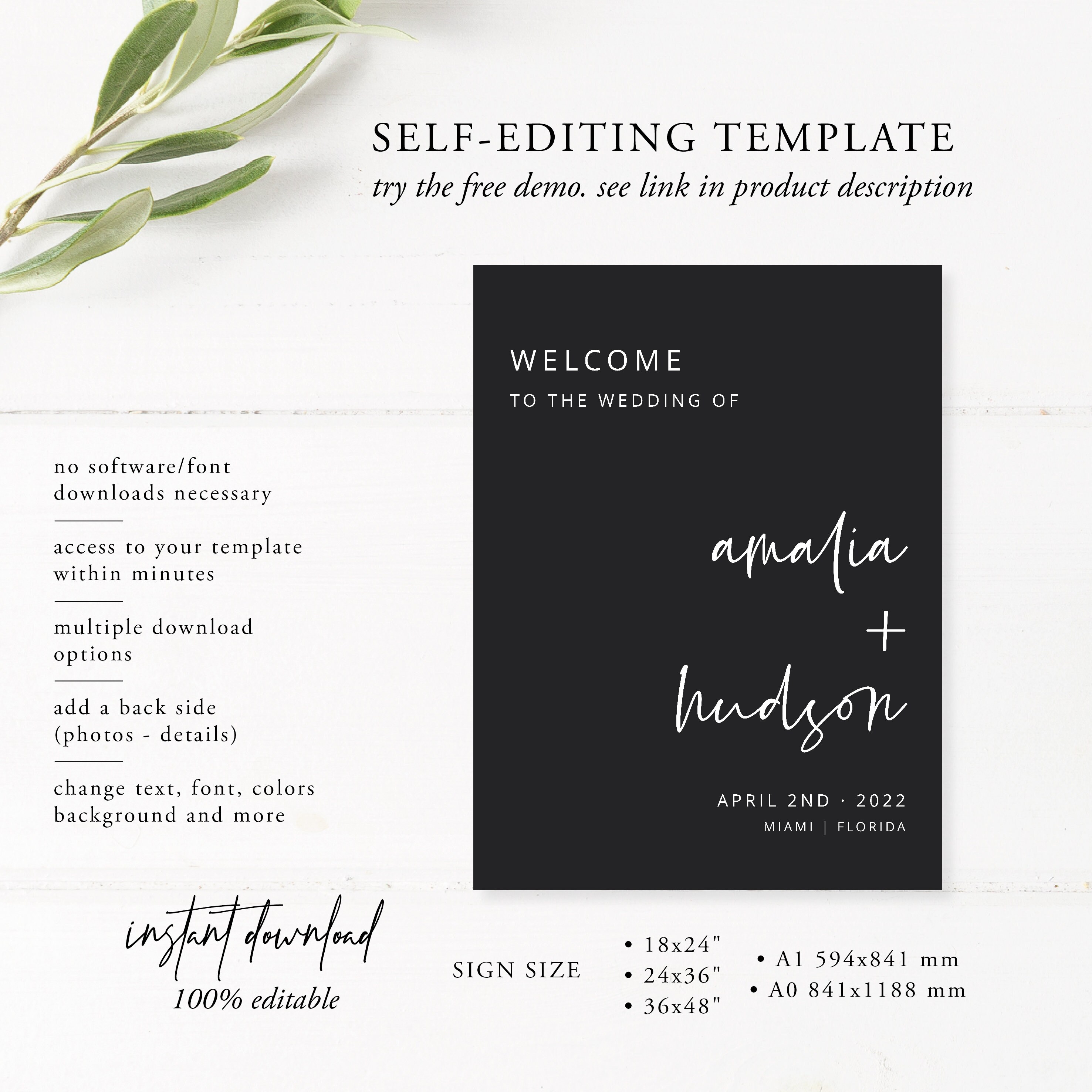 Black Welcome Sign Template Black and White Wedding Black - Etsy