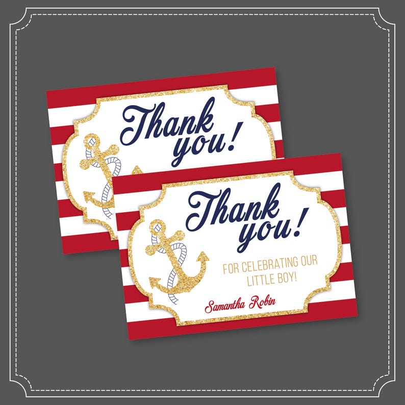 Thank You Card Nautical Baby Shower Ahoy it's a boy blue Etsy
