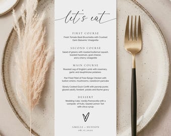 Minimalist Wedding Menu Template, Modern Wedding Menu, Boho Let's Eat Wedding Menu Card INSTANT DOWNLOAD, Template, Editable, 137