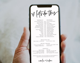 Electronic Wedding Timeline, Editable Text Template (Digital Download)
