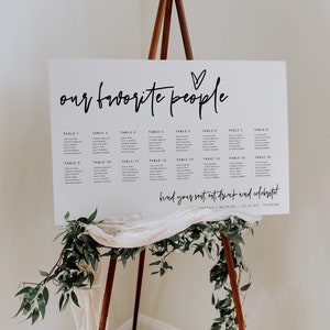 Seating Chart Our Favourite People, Minimalist, Printable Wedding Seating Sign, Modern Wedding, Instant Download, Editable Template, 41