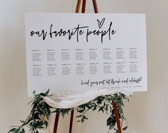 Seating Chart Our Favourite People, Minimalist, Printable Wedding Seating Sign, Modern Wedding, Instant Download, Editable Template, 41