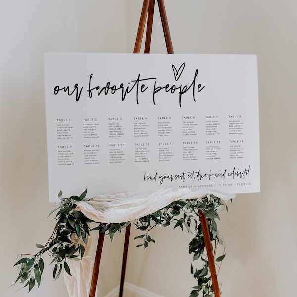 Seating Chart Our Favourite People, Minimalist, Printable Wedding Seating Sign, Modern Wedding, Instant Download, Editable Template, 41