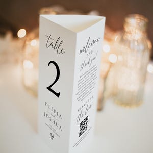 Wedding Trifold Table Number, Minimalist Wedding Table Numbers, Dinner Menu, Tri-fold Thank You Card, Triangle Table Stand, Template, 137