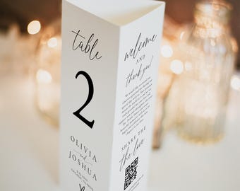 Wedding Trifold Table Number, Minimalist Wedding Table Numbers, Dinner Menu, Tri-fold Thank You Card, Triangle Table Stand, Template, 137