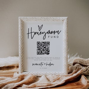Honeymoon Fund Sign, Honeymoon QR Code Sign Printable, Honeymoon Venmo Sign Template, Modern Minimalist Honeymoon Donation Fund DIY, 41