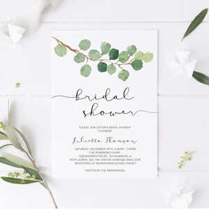 Greenery Bridal Shower Invitation, Bridal Shower Invitation, Instant Download, Branch Invitation Template, Eucalyptus, Templet, Download