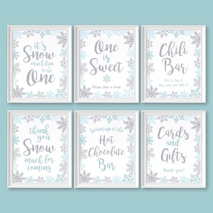 Winter ONEderland Signs Set, Winter Wonderland Party Sign, Blue and Silver First Birthday Sign Pink, Printable PDF Files, INSTANT DOWNLOAD