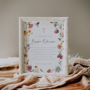 Baptism Prayer Sign Template, Personalized Prayer Sign, Editable Baptism Gift, Baptism Sign, Wildflower Baptism, Floral, Instant, 55