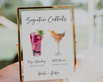 Printable Signature Cocktails Sign, Editable Signature Cocktails Template, Printable Bar Menu Sign Template, Signature Drinks Sign, 003