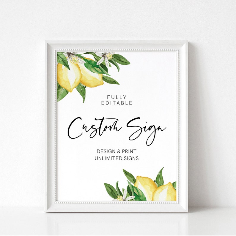 Lemon Custom Sign Template Summer Lemon Bridal Shower Table - Etsy