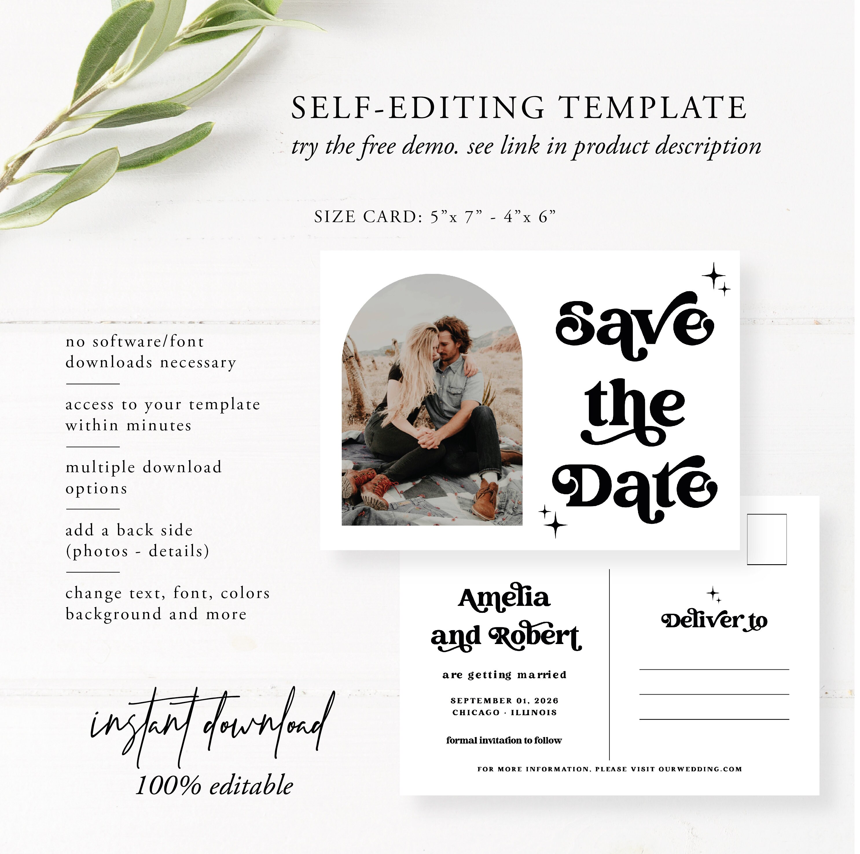 Retro Postcard Save the Date Template Postcard Photo Save the - Etsy