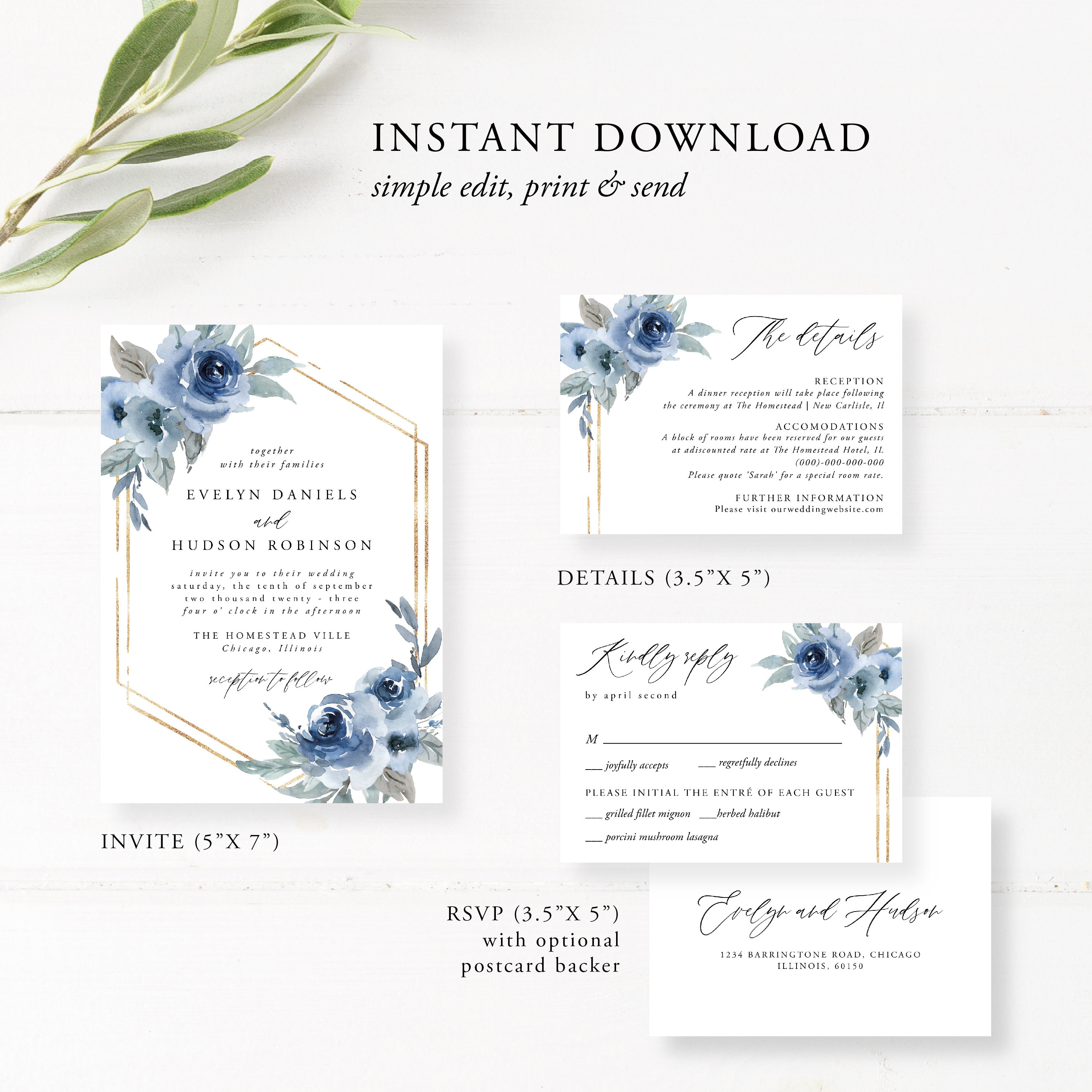 WI185 Corjl Template White Roses Wedding Invitation Template Instant WI185 Corjl Template White Roses Wedding Invitation Template Instant
