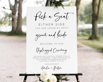 Modern Pick a Seat Sign Template, Unplugged Ceremony Sign Printable Download, Wedding Unplugged Sign, Simple Minimal, Wedding Sign, 003