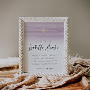 Baptism Prayer Sign Template, Personalized Prayer Sign, Editable Baptism Gift, Baptism Sign, Lavender Watercolor Baptism, Download, 36