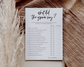 What Did the Groom Say Bridal Game, Modern Bridal Shower Template, Minimalist Bridal, Guess Who Said It, Instant Download, Editable, 41