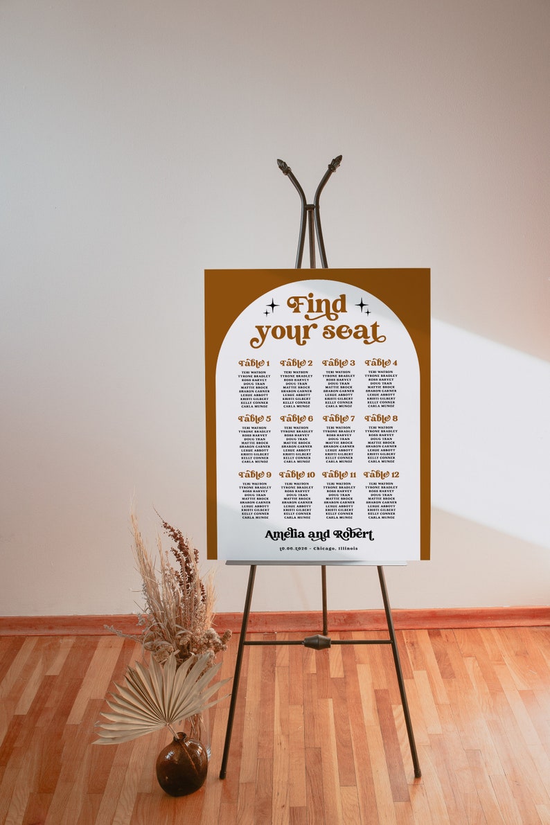 Retro Seating Chart Poster Template Printable Wedding Seating Etsy