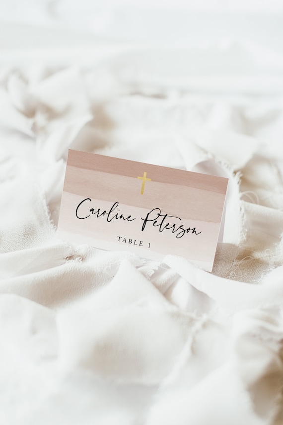 Baptism Place Card Template Printable Place Cards Beige Etsy