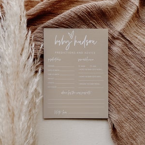 Kaart met moderne babyvoorspellingen en advies, beige, neutraal, afdrukbaar minimalistisch, bewerkbare tekst, doe-advies, direct downloaden, Templett, 41G