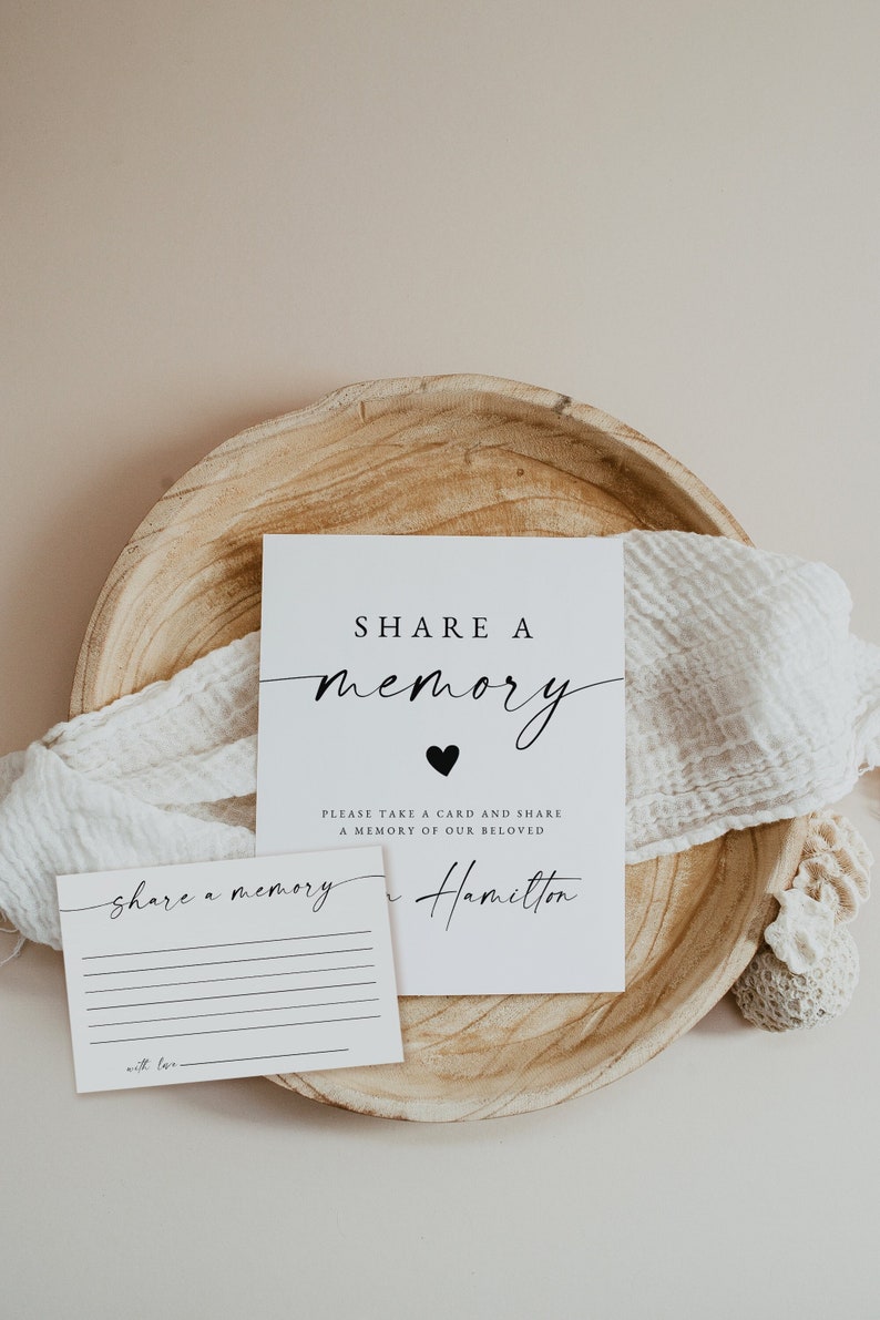 Share a Memory Funeral Sign and Share a Memory Card, Simple Funeral Memory Card Editable, Funeral share a memory template, Download, 128 image 1